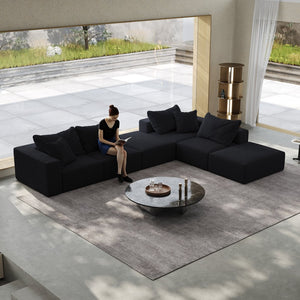 English Elm Oversized sponge cloud sofa modular 162" L-shaped sectional with chenille upholstery and 6 pillows, no-assembly comfort Black W834S00390