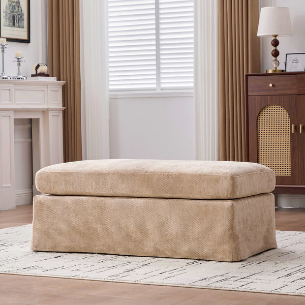 English Elm 43.7" Square Chenille Ottoman with Tray Sturdy Metal Legs Foam Seat for Any Room Wheat W3098P445271