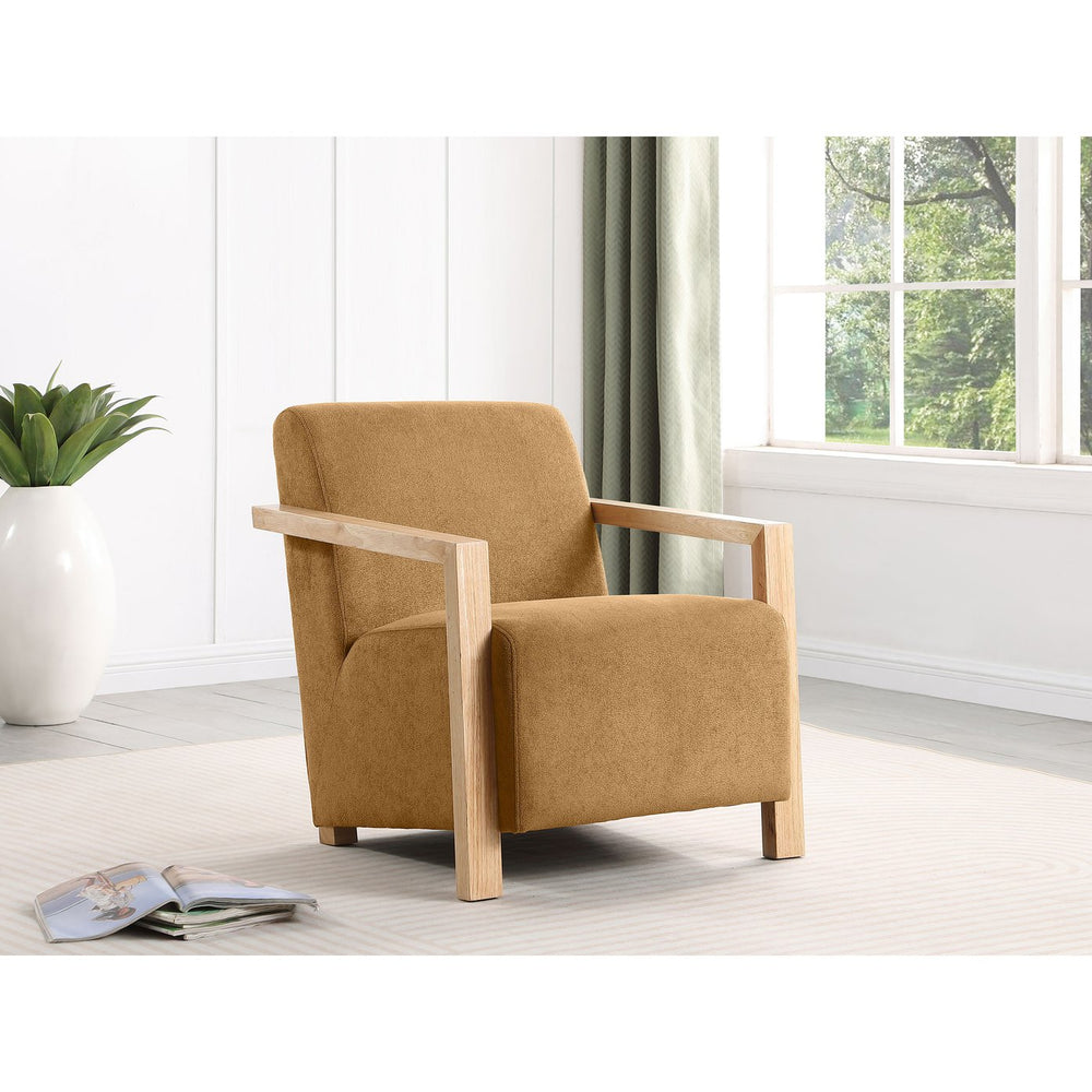 English Elm Landis Grey Fabric Accent Chair with Natural Wood Arms for Modern Living Spaces B062P441109