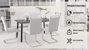 English Elm 55.12-70.87" Expandable Square Dining Set Seats Six with Cushioned Faux Leather Chairs Grey+White W2189S00907