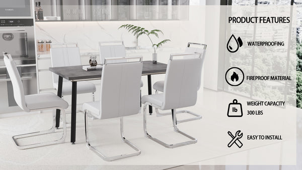 English Elm 55.12-70.87" Expandable Square Dining Set Seats Six with Cushioned Faux Leather Chairs Grey+White W2189S00907