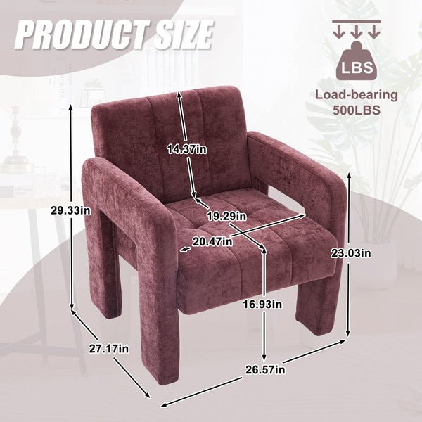 English Elm Modern Chenille Armchair with Ergonomic Curved Armrests, 500lb Capacity, Nordic Minimalist Accent Chair for Living Room WINE RED W395P380521