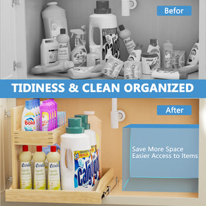English Elm Under Sink Pull Out Organizer Birch Oak Wood Two Tier Soft Close Kitchen Bath T3210P277245
