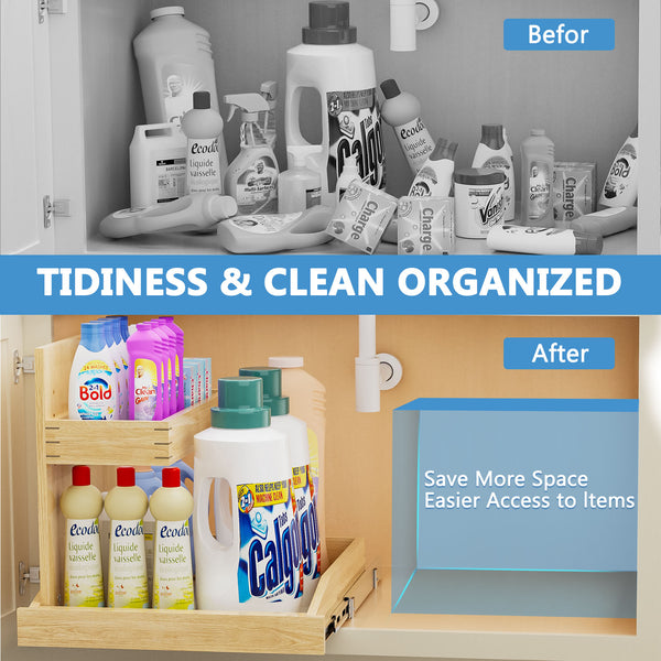 English Elm Under Sink Pull Out Organizer Birch Oak Wood Two Tier Soft Close Kitchen Bath T3210P277245