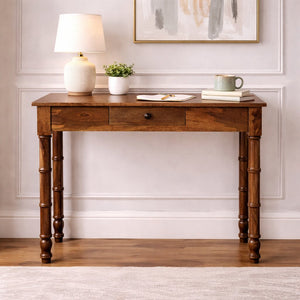 English Elm Solid Bamboo Handcrafted Writing Desk Minimalist Natural Grain for Small Home Offices B182P490929