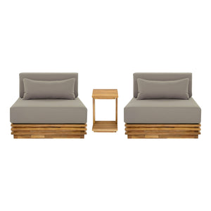 English Elm Oversized Acacia Wood Outdoor Chat Set Three Piece Resort Style Patio Lounge Brown,Natural+Grey N768P392778B_N768P392779B