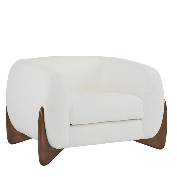 English Elm Christopher Knight Home® - Modern Upholstered Round Arm Accent Chair with Velvet Finish, Elegant Curved Back and Three Legs Design White+Walnut 39.5 L x 32.5 W x 23.25 H N776P216196W