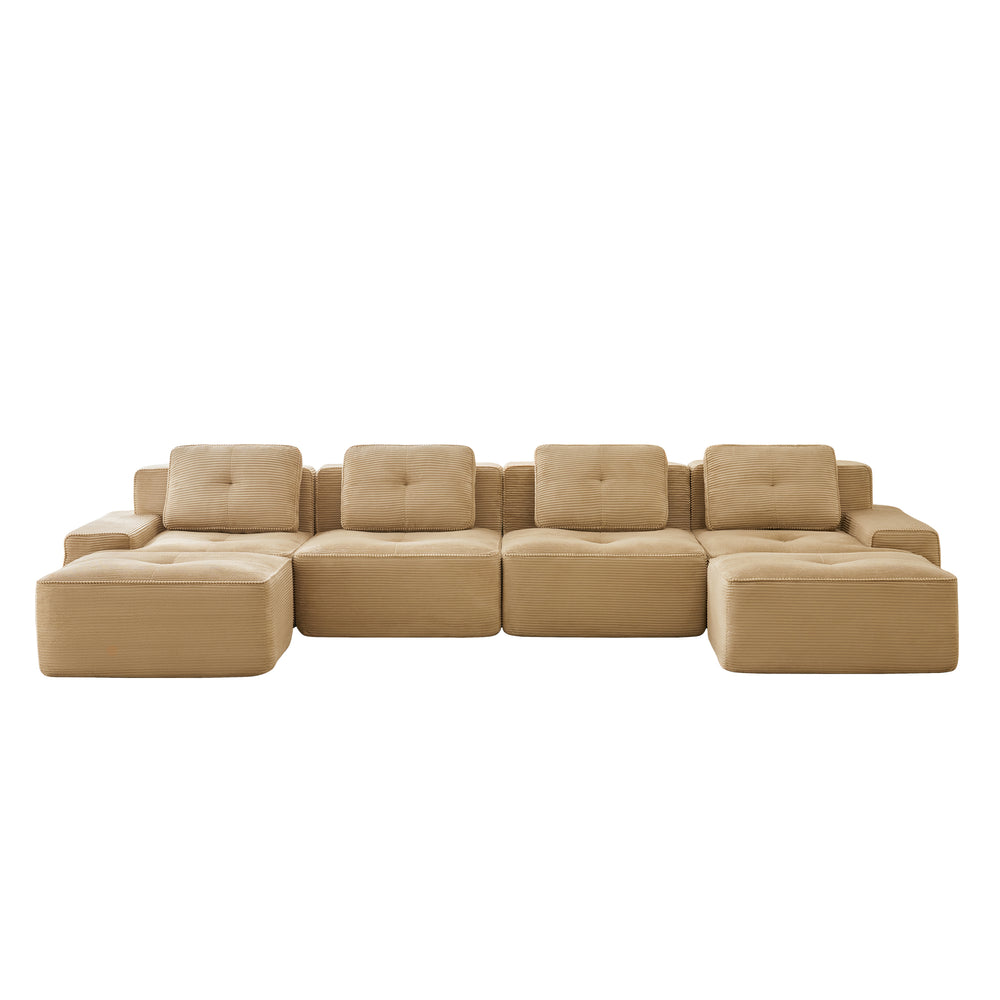 English Elm 153" Luxurious U-Shaped Modular Sectional Sofa, Soft Corduroy, 4-Seater With Movable Ottomans, Anti-Slip W714S01473