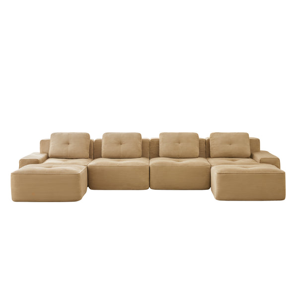 English Elm 153" Luxurious U-Shaped Modular Sectional Sofa, Soft Corduroy, 4-Seater With Movable Ottomans, Anti-Slip W714S01473