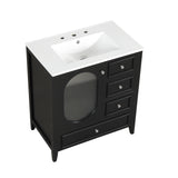 English Elm 30" Bathroom Vanity With Sink, Bathroom Vanity Cabinet With Three Drawers and Door, Solid Wood and Mdf, Black