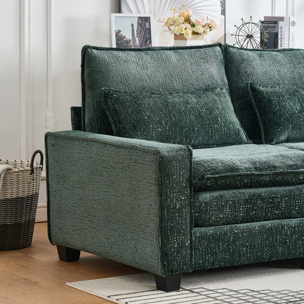 English Elm 99'' Sectional Cloud Deep Seat Couch - Plush Chenille 4-Seat L-Shaped Sofa with Movable Ottoman, Stain-Resistant Comfort and Ergonomic Lumbar Support Green W3373S00025