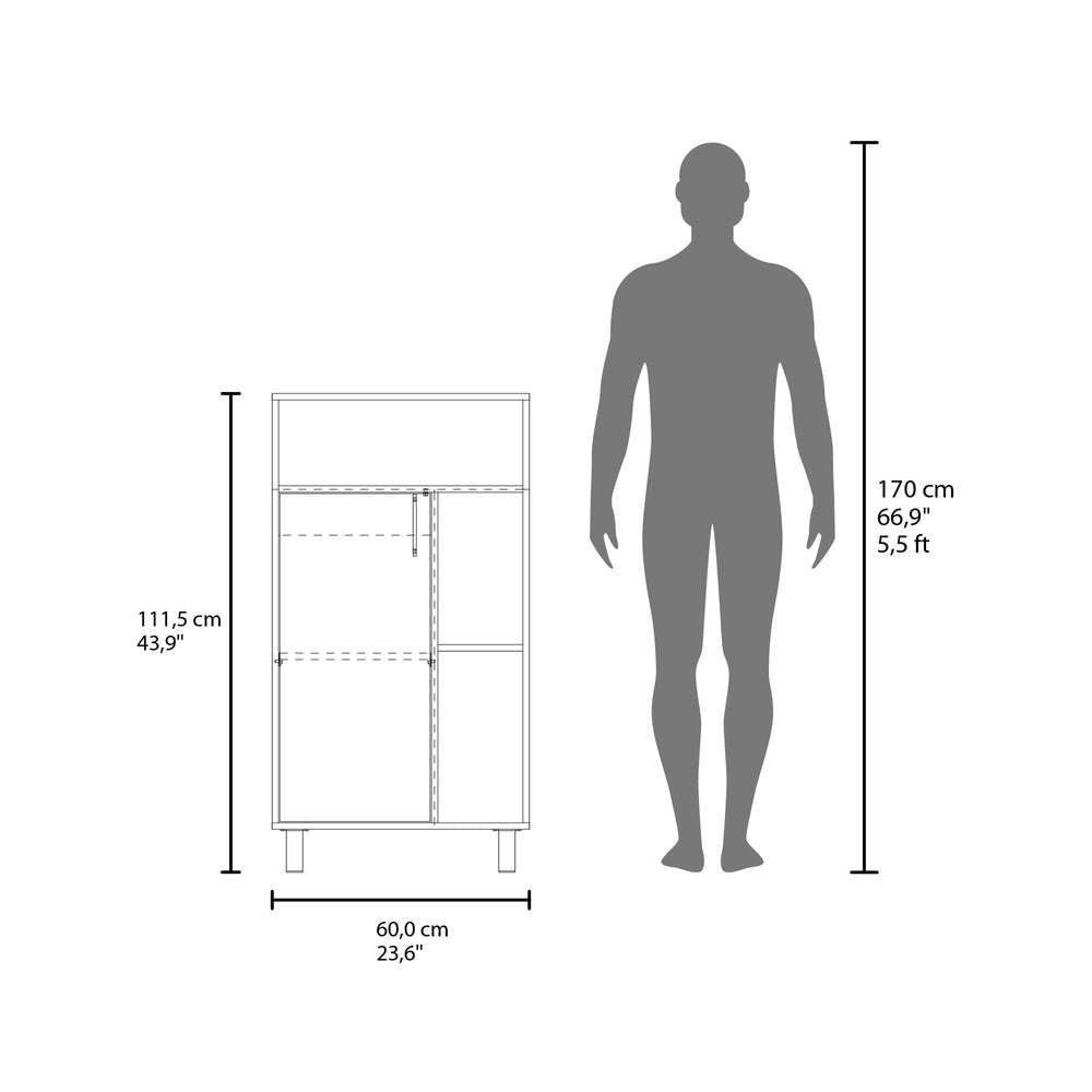 English Elm Base Base Cabinet White with 1 Door, 3 Shelves & 4 Legs — Engineered Wood, Compact Office Storage, 43.6"H x 23.6"W x 15.7"D, Ready to Assemble, CARB/TSCA Compliant B097P350296