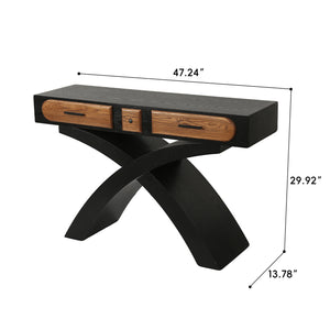 English Elm Ashwood Veneered Console Table with X Frame Legs and Two Drawers for Entryway Decor W3040P455738