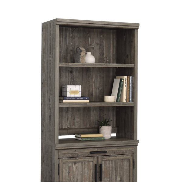 English Elm Library Hutch – Elegant Brown Finished Storage Solution With Adjustable Shelves For Versatile Use B356P367885