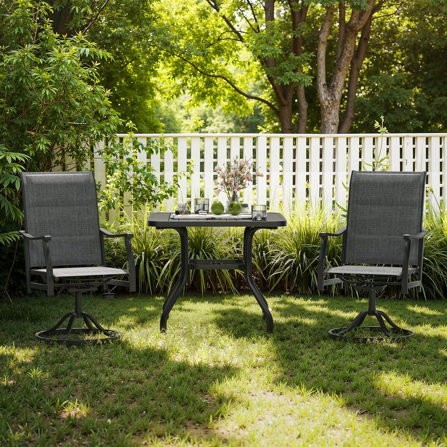 English Elm Outdoor Swivel Patio Dining Chairs Textilene Woven Set for Backyard Entertaining Dark Gray T3623P433702
