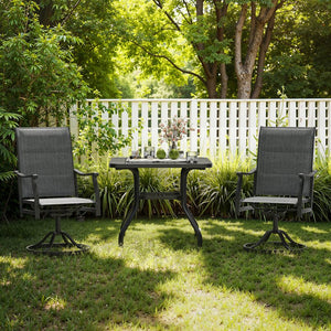 English Elm Outdoor Swivel Patio Dining Chairs Textilene Woven Set for Backyard Entertaining Dark Gray T3623P433702