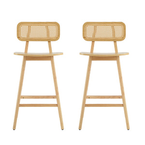 English Elm Christopher Knight Home® - Bari Curved Solid Wood Barstool with Woven Rattan Backrest, Ergonomic Comfort and Timeless Finish Natural N775P264463N