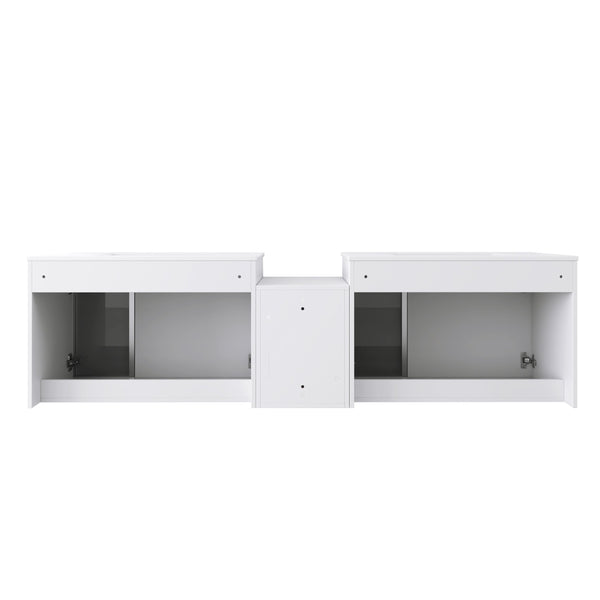 English Elm 72" Floating Double Bathroom Vanity Plywood Cabinet Ceramic Sinks Soft Close Doors W999S00533