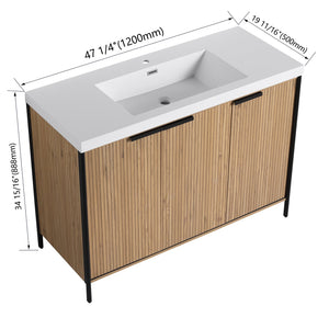 English Elm 48" Freestanding Bathroom Vanity with Thick Resin Sink, Soft-Close Doors, Adjustable Shelves, Durable Finish Light Coffee W999S00297