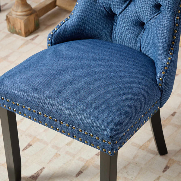English Elm Nikki Modern Tufted Linen Dining Chair with Solid Wood Frame, High-Rebound Cushion, Nailhead Trim, 300 lb Capacity Blue W1143P233650