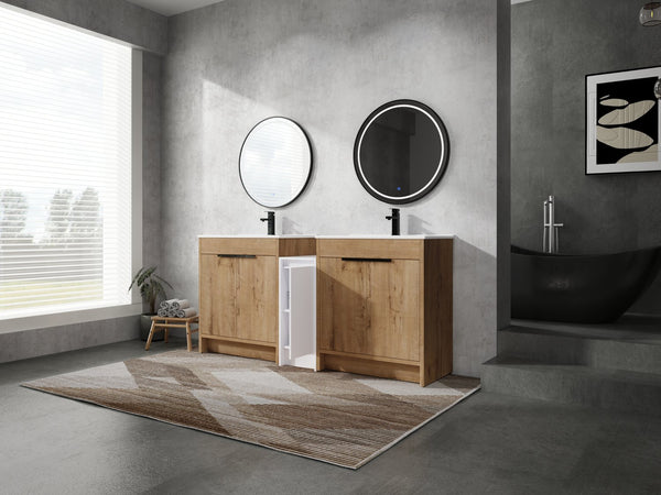English Elm 72 Inch Freestanding Bathroom Vanity With Ceramic Sink, Soft-Close Doors, And Ample Storage Space W999S00323