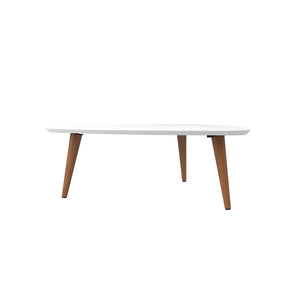 English Elm Utopia 34" Triangle Coffee Table in White – Lacquered Triangular Top, Solid Wood Splayed Legs, Durable Modern Accent Piece B365P398088