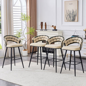 English Elm Set of 2 Chenille Upholstered Counter Stools with Iron Legs for Kitchen Islands Beige,Black W3875P370851