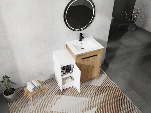 English Elm 36 Inch Freestanding Bathroom Vanity With Ceramic Sink, Soft-Close Doors & Ample Storage Space W999S00307