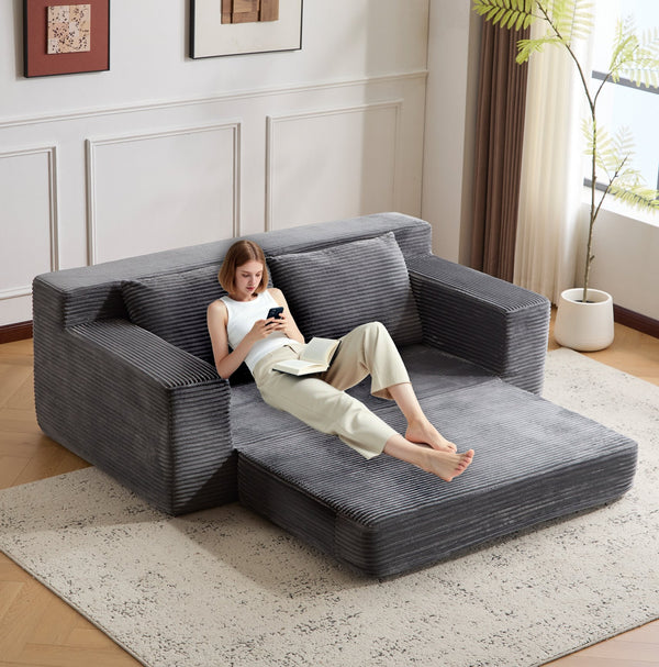 English Elm Loveseat Corduroy Bean Bag Sofa Bed with Memory Foam, Reversible Cushions, Plush Bolsters, No Assembly Required DARK GREY W3723P346938