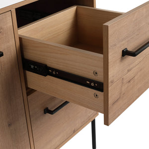 English Elm 48" Floating Bathroom Vanity Dual Ceramic Vessel Sinks Oak Finish Soft Close Doors W999S00527