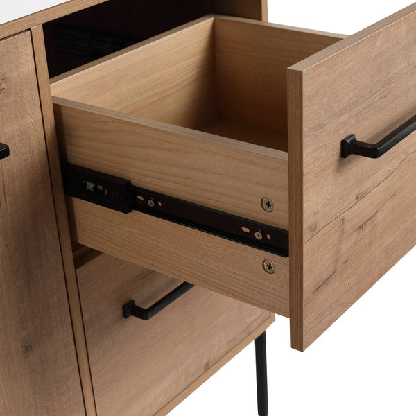 English Elm 48" Floating Bathroom Vanity Dual Ceramic Vessel Sinks Oak Finish Soft Close Doors W999S00527