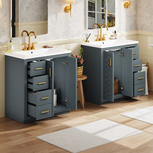 English Elm 60'' Bathroom Vanity Set With Ceramic Sink - Stylish Solid Wood Frame, Soft-Closing Drawers & Doors N710SS00001C