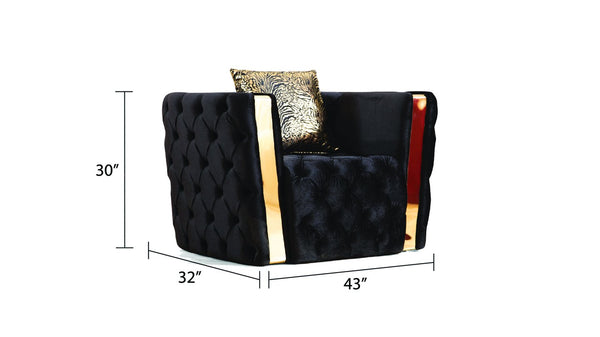 English Elm Naomi Velvet Button-Tufted Accent Chair in Black with Gold Accents, Plush Foam & Matching Pillows B00961120