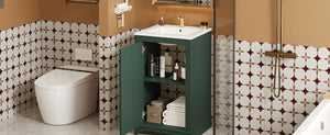 English Elm 20-inch Bathroom Vanity with Ceramic Sink, Modern Freestanding Single Vanity with Soft-Close Doors and Adjustable Shelf for Ample Organized Storage Green N710P317678F