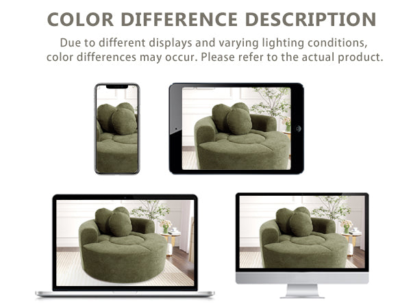 English Elm Round Cloud Sofa Bed Waffle Fabric Memory Foam Convertible Couch for Small Space Living Green W3224P492032