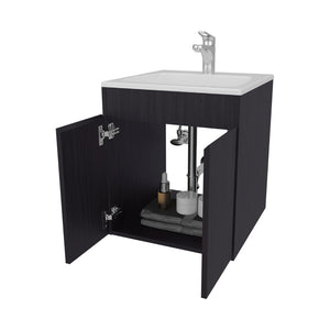 English Elm Wengue Bathroom Vanity With Integrated Basin & Two Doors – Modern, Compact Storage Solution For Small Spaces B062P355536-GIGA