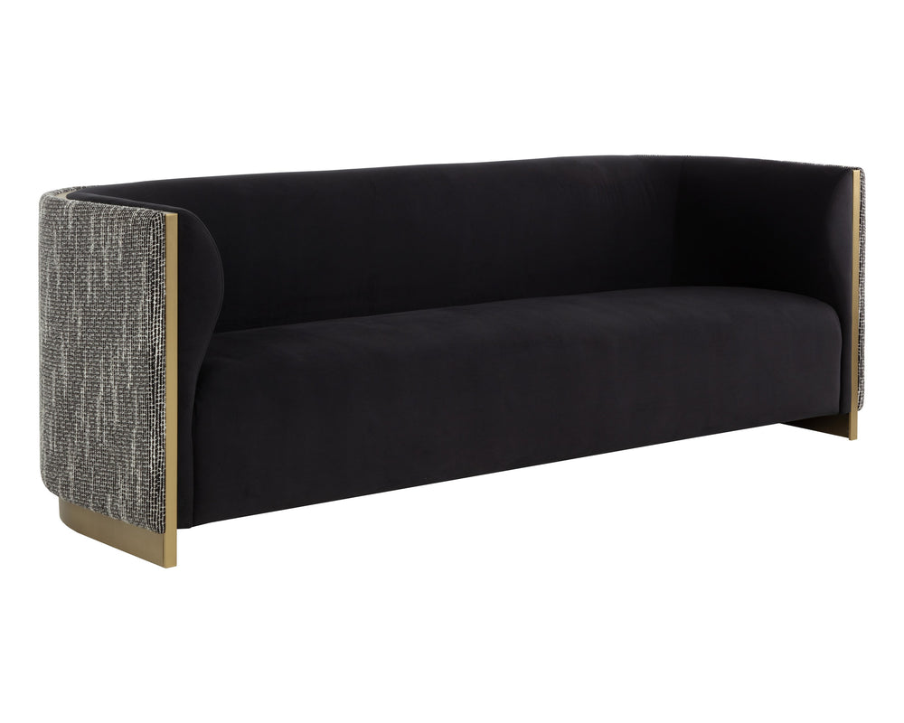 Sunpan Larron Sofa - Contemporary Two-tone Design In Abbington Black & Hobbes Night With Gold Accents Black Fabric 111938