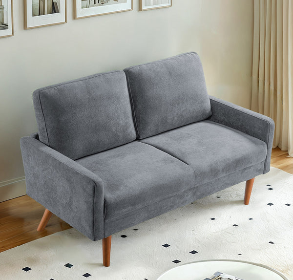 English Elm Velvet Upholstered Two Seat Loveseat with Tapered Wood Legs Mid Century European Style Grey B2735P291961