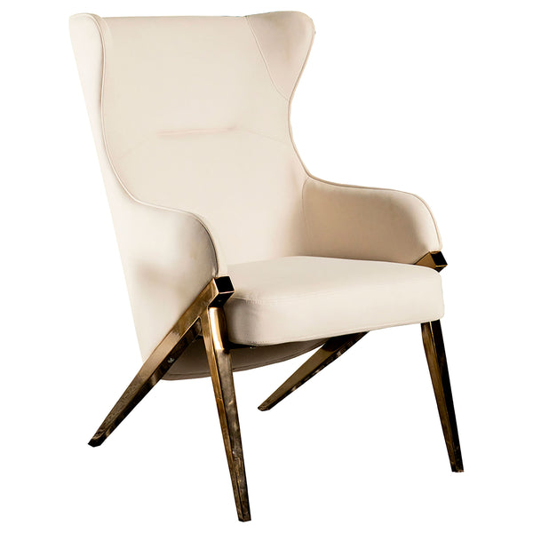 English Elm Crendon Upholstered Wingback Accent Chair with High Back, Curved Arms and Brushed Bronze Metal Legs Cream B062P328613