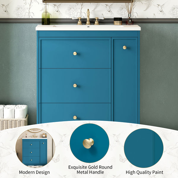 English Elm 30'' Modern Bathroom Vanity With Ceramic Sink, Durable Blue Finish & Ample Storage For Essentials N710P228374C