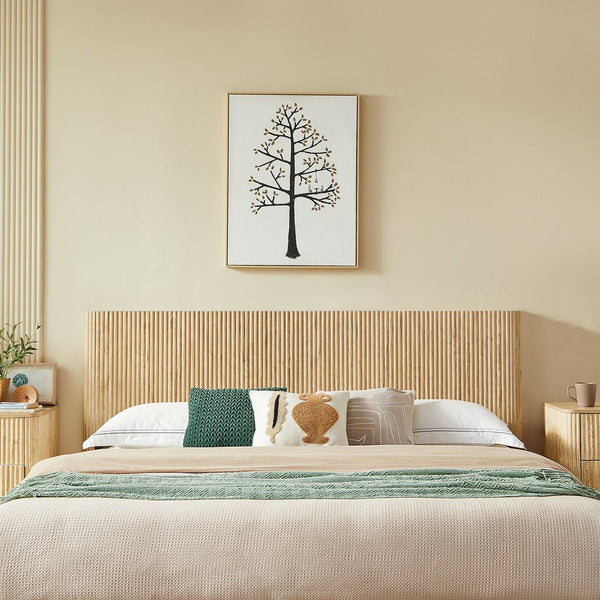 English Elm King Platform Storage Bed Walnut Hydraulic Lift Corrugated Wood Headboard Frame W1820S00029