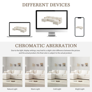 English Elm [new U-shaped Chenille Cloud Sectional 6 Seat Modular Sofa with Movable Ottoman White N723S6546W