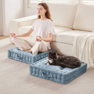 English Elm Poly Chenille Square Floor Pillow Cushion Plush 24x24 Inch Soft Polyester Seat Pad for Cozy Living Spaces Aqua Blue 3.22 L x 23.03 W x 12.8 H B035P280523