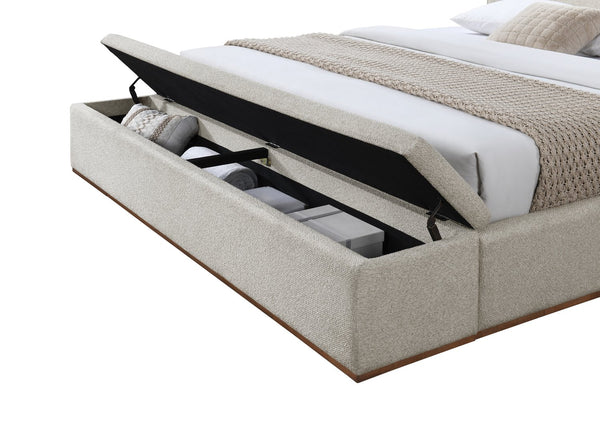 English Elm Boxter Queen Storage Bed Beige Linen Upholstered Platform Frame Walnut Legs B2756S00031