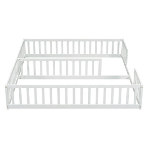 English Elm Double Twin Floor Bed With Safety Guardrails, Space-Saving Design In White For Cozy Shared Sleep W504P143286