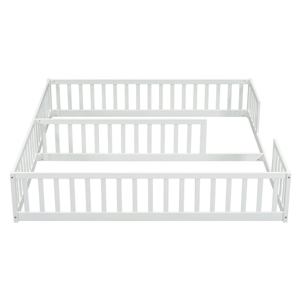 English Elm Double Twin Floor Bed With Safety Guardrails, Space-Saving Design In White For Cozy Shared Sleep W504P143286