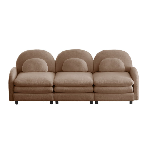 English Elm Teddy Fleece Modular Cloud Sofa Sculptural Curved Three Seat Living Room Couch Camel W5656S00102