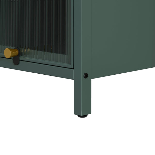 English Elm Modern Four-tier Glass Door Cabinet with Slim Iron Frame, Five Shelves, Heavy-Duty 33lb Capacity Dark Green W757P241563