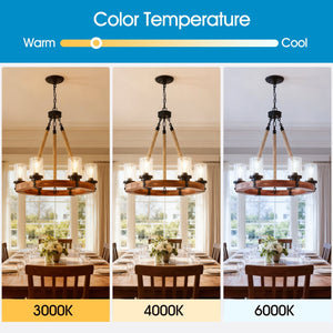 English Elm 23.62 Inch Wagon Wheel Chandelier Wood Metal Frame Seeded Glass Farmhouse Dining W5008P390657