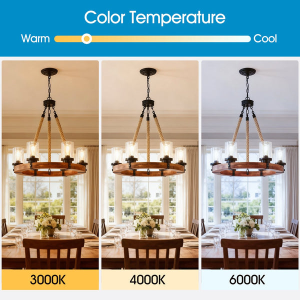 English Elm 23.62 Inch Wagon Wheel Chandelier Wood Metal Frame Seeded Glass Farmhouse Dining W5008P390657